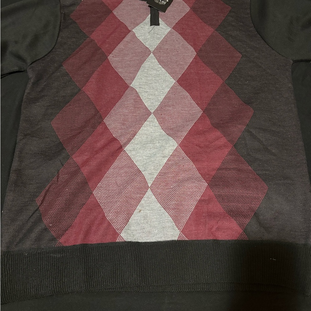 Argyle Pattern Sweater in Black and Burgundy